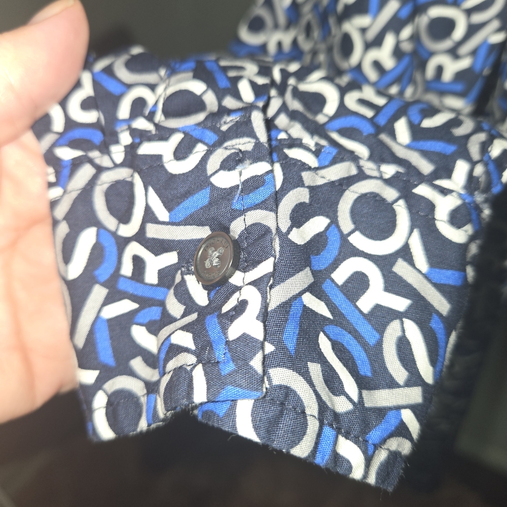 Michael Kors Men’s Button Down Shirt Small – Blue Logo Print Long Sleeved Shirt - Picture 3 of 7
